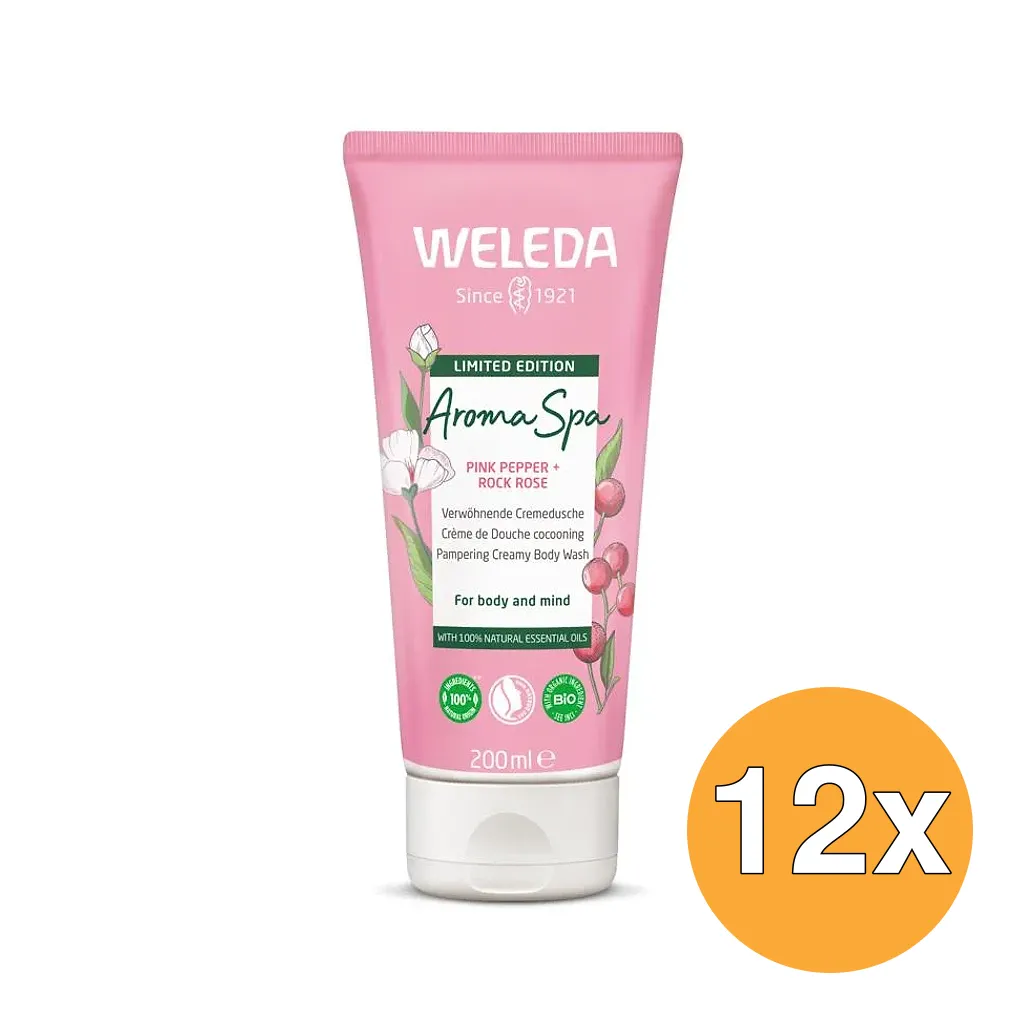12x WELEDA Douchecreme Aroma Spa Pink Pepper Rock Rose (200 ml)