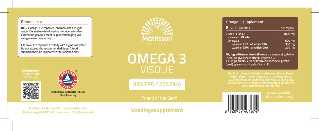 Mattisson Fos Omega 3 Visolie Epa 33% / Dha 22% 1000Mg (90 capsules)