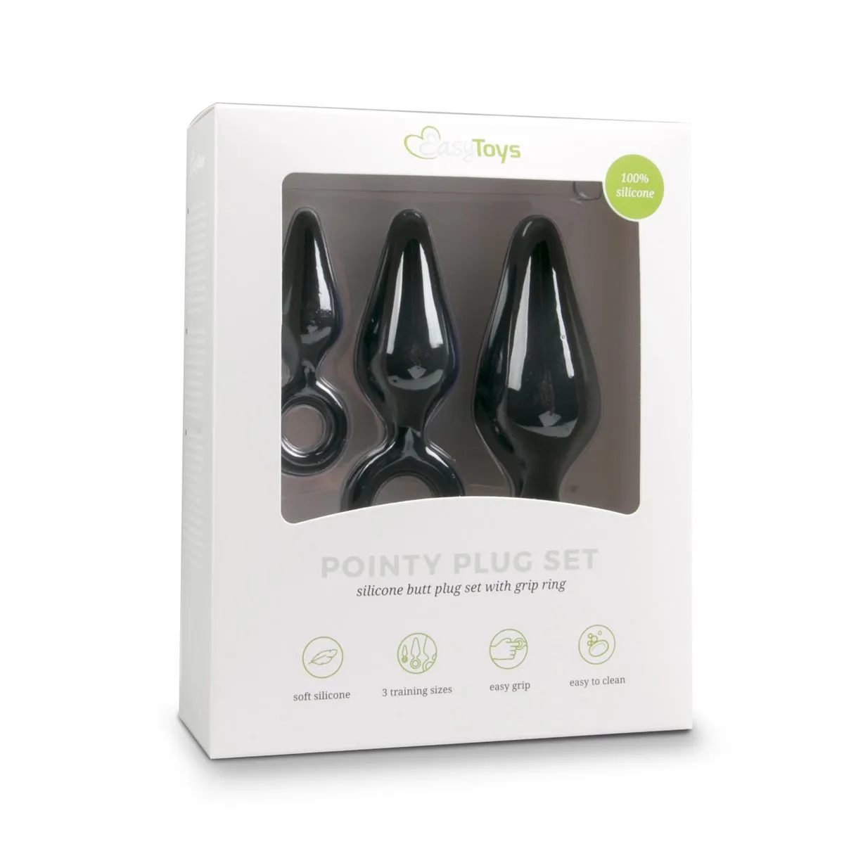 Easytoys Anal Collection Zwarte buttplugs met trekring - setje (3 stuks)