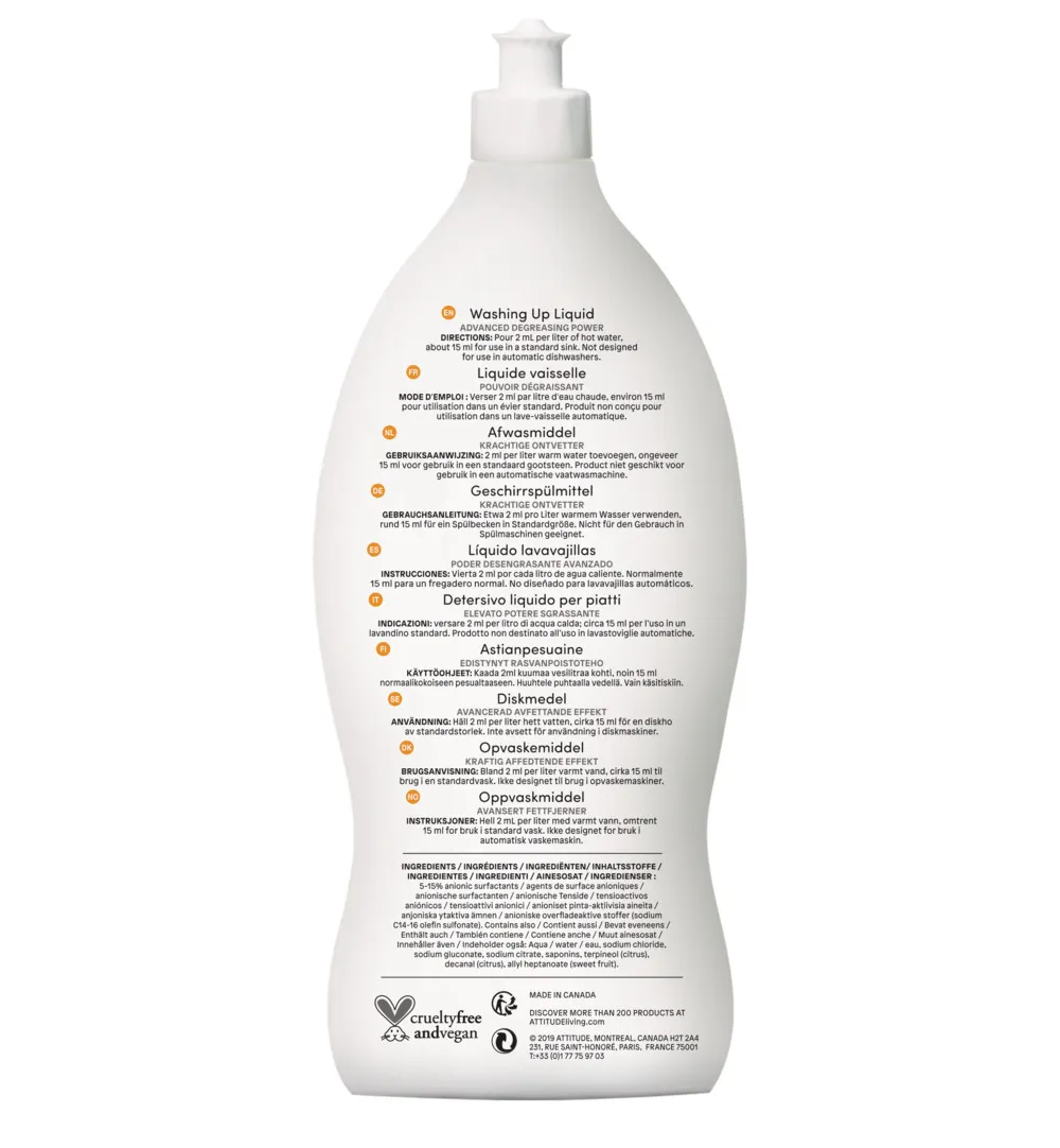 Attitude Nature+ Afwasmiddel Citrus Zest (700 ml)