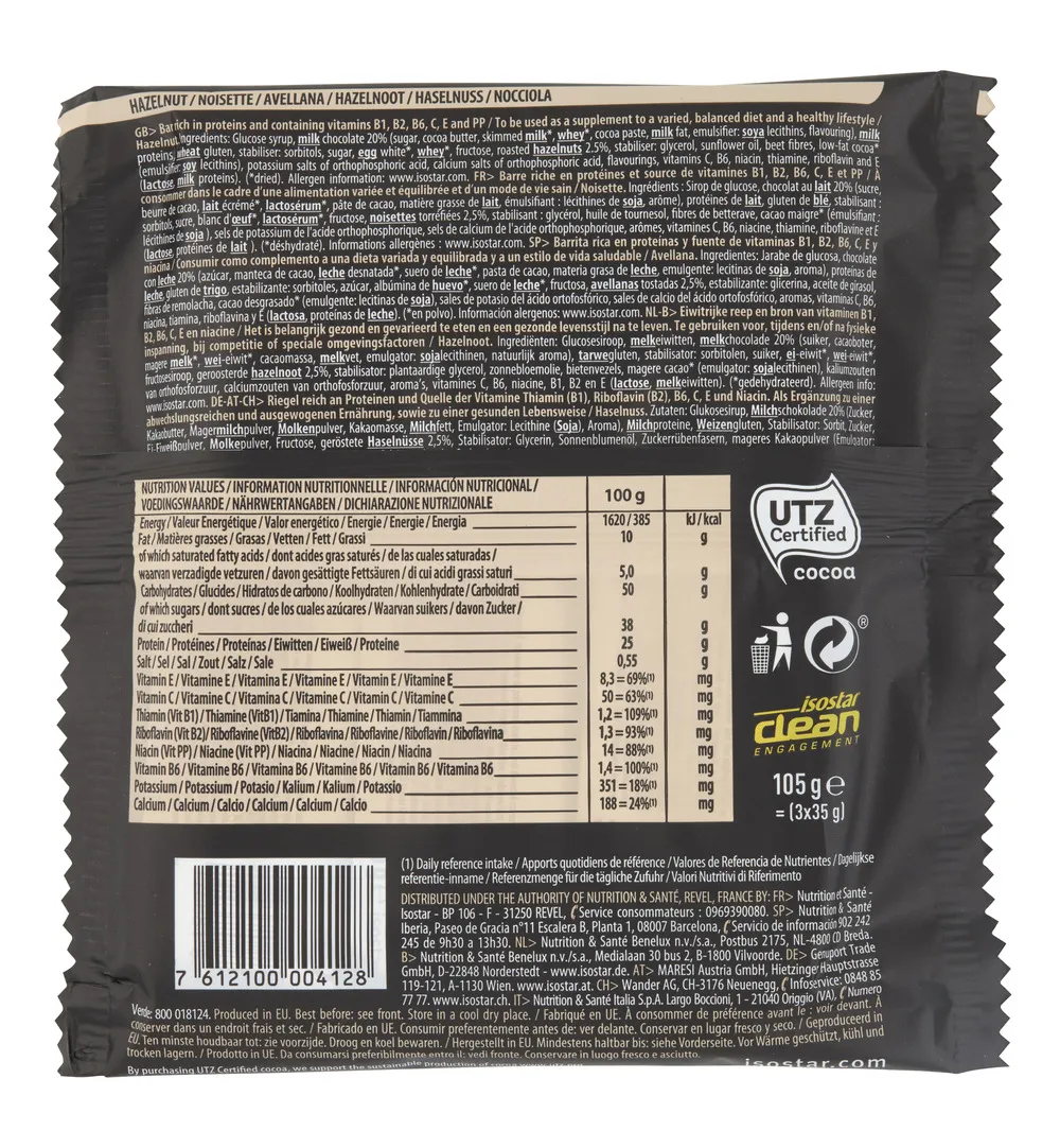 Isostar High Protein Reep Hazelnoot (105 gr)