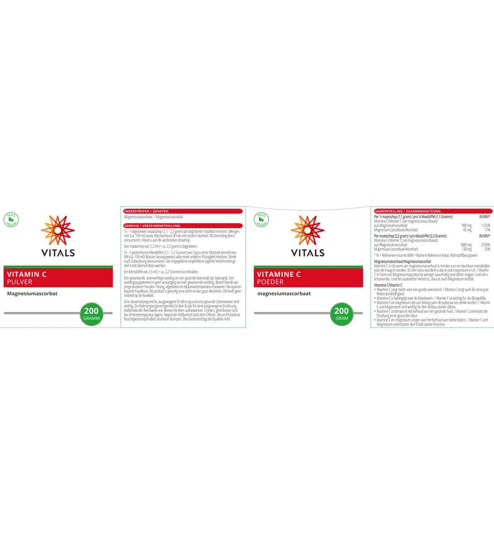 Vitals Vitamine C Poeder Magnesiumascorbaat (200 gr) - image 3