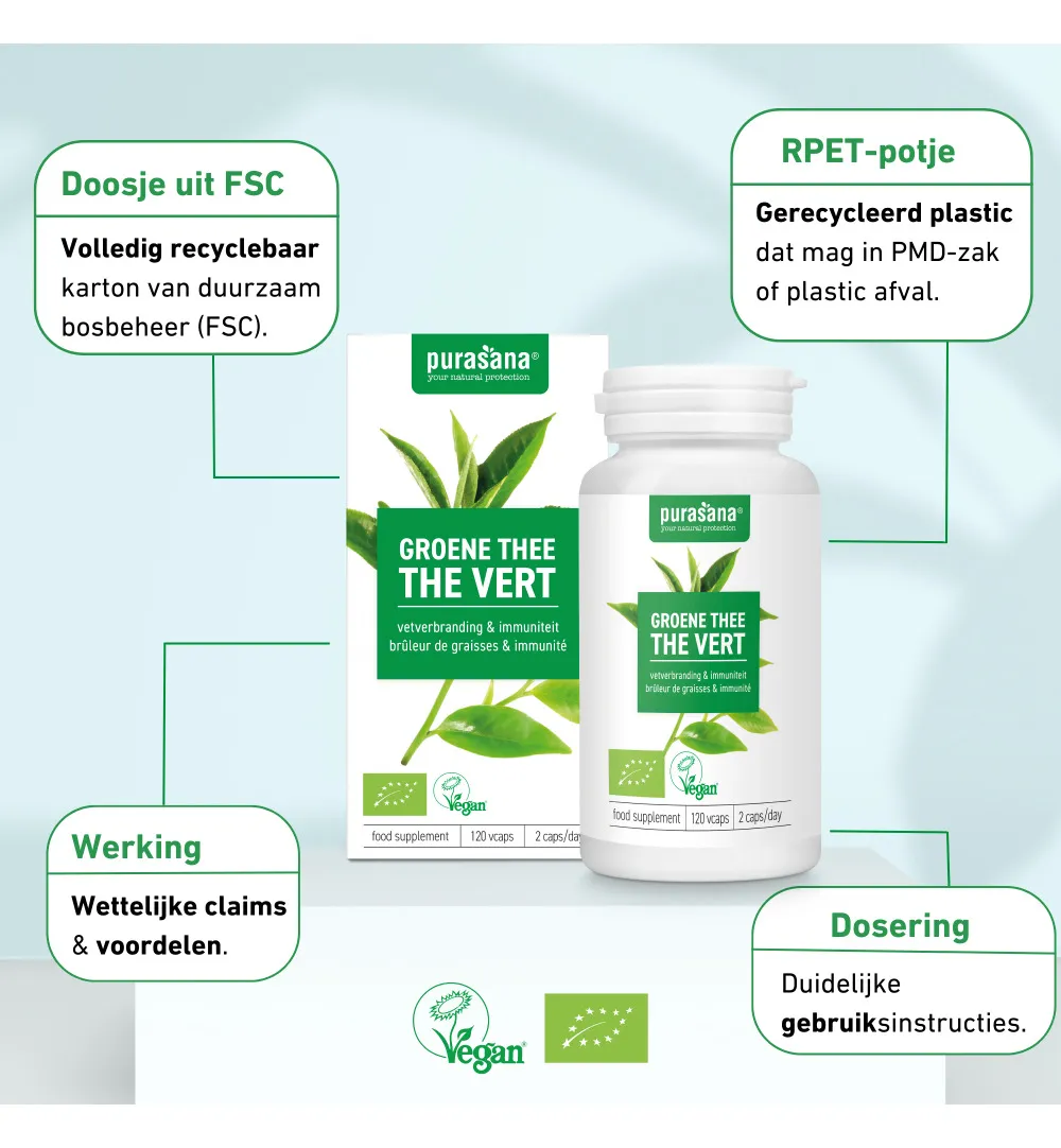 Purasanagroene Thee Extract - Vegan Bio (120 vega capsules) - image 4