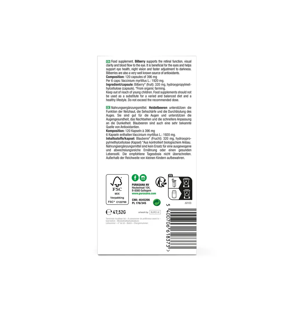 Purasana Blauwe Bosbes 320 Mg (120 vega capsules) - image 3