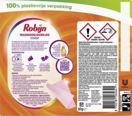 Robijn Wasmiddeldoekjes Kleur (16 stuks)
