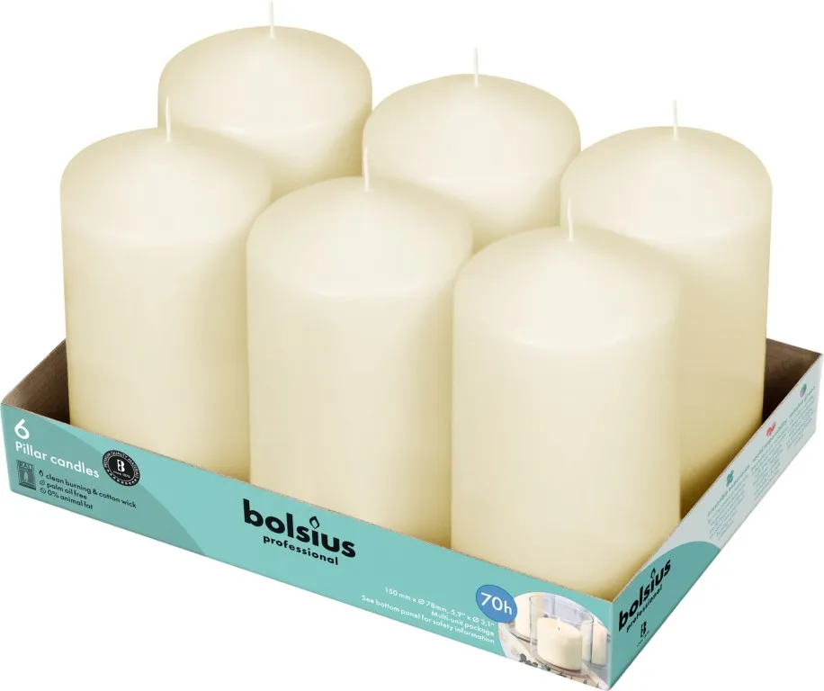 Bolsius Horeca Stompkaarsen 15/8 Ivoor (6 stuks)