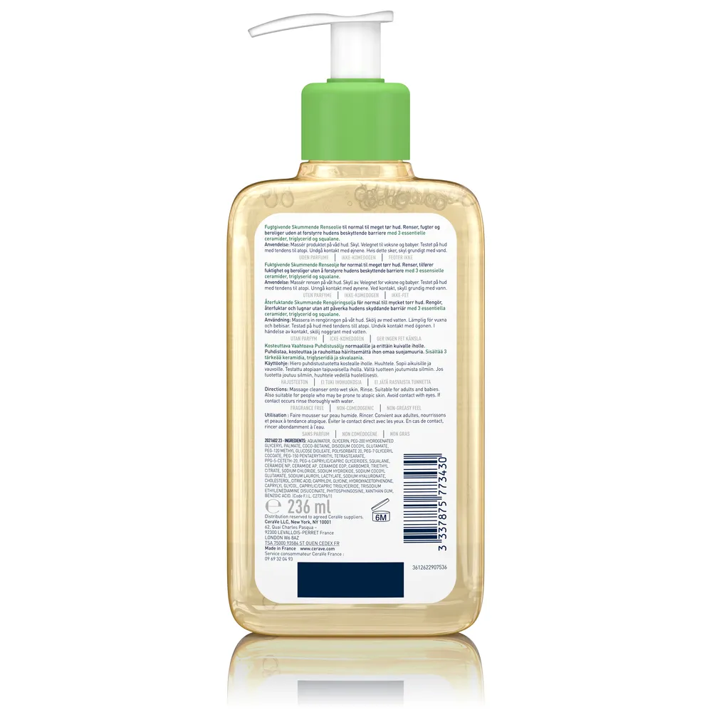 Cerave Hydrating Foaming Oil Cleanser - voor Normale tot (zeer) Droge Huid - voor Gezicht en Lichaam (236 ml)
