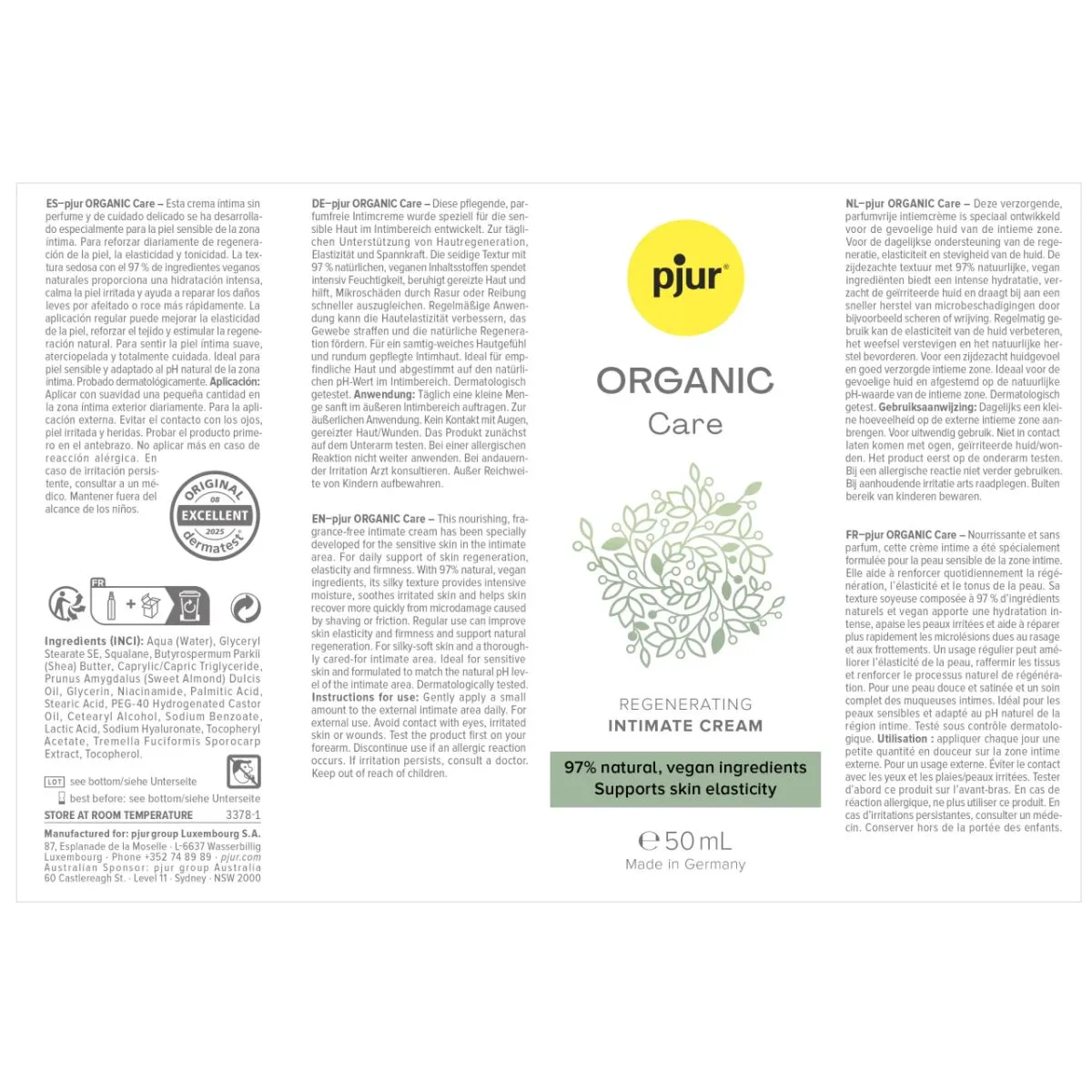 Pjur ORGANIC Care Intieme Creme 50ml (50 ml)