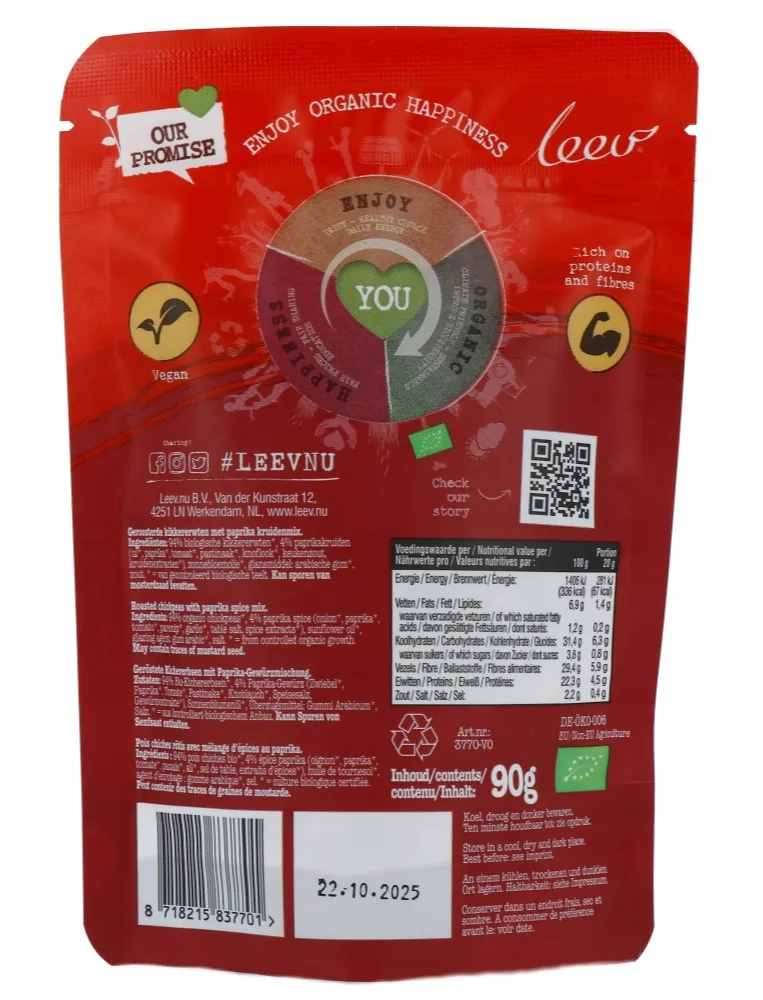 Leev Yes Peas Roasted Chickpeas Paprika Bio (90 gr)