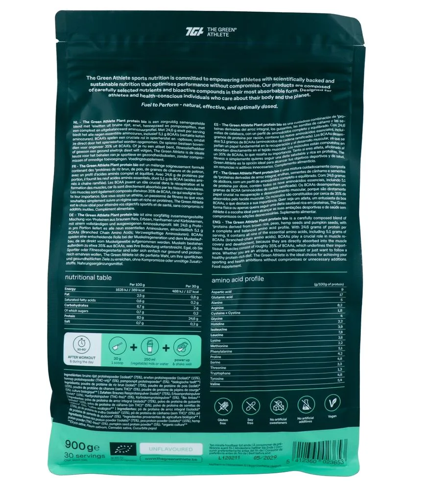 The Green Athlete Plant Protein Unflavoured Bio (900 gr)