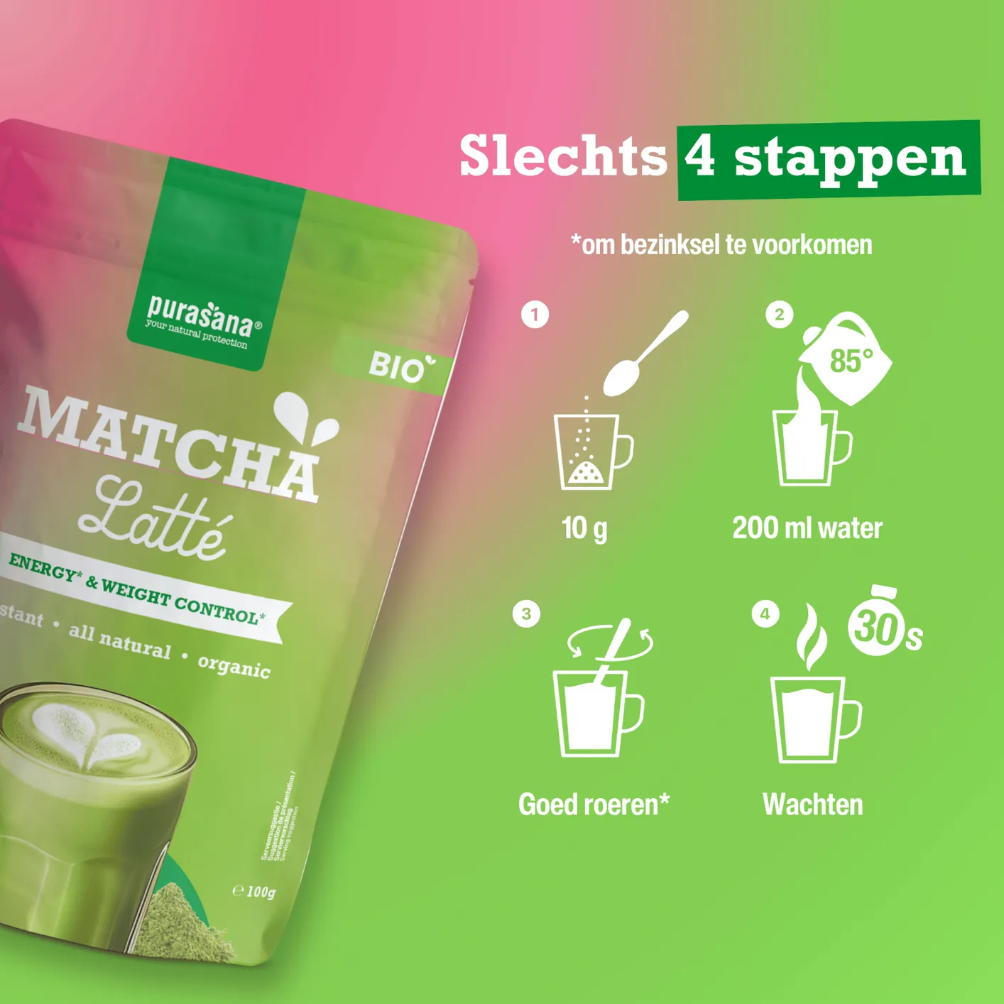 Purasana Matcha Latté Poeder (100 gr) - image 4
