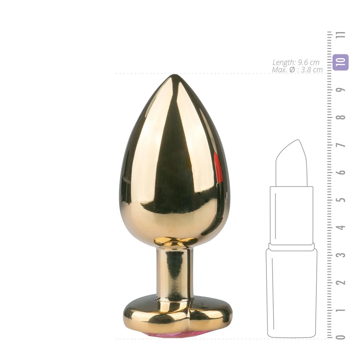 Easytoys Anal Collection - Metal Butt Plug with Pink Heart Stone Large Goud (1 stuk) - image 3
