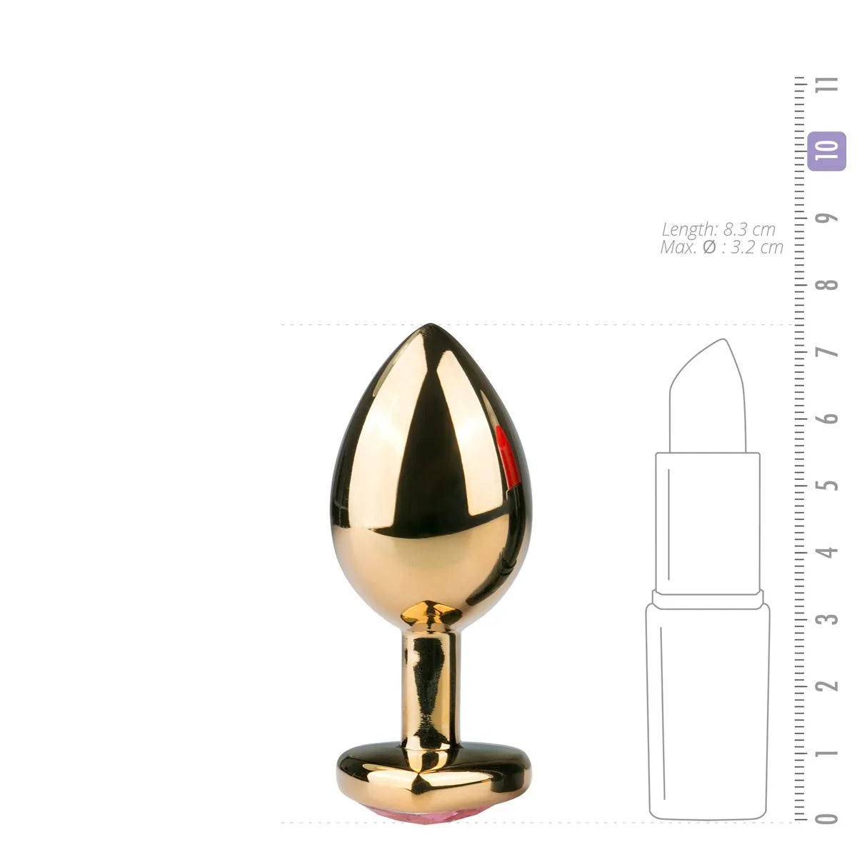 Easytoys Anal Collection - Metal Butt Plug with Pink Heart Stone Medium Goud (1 stuk) - image 3