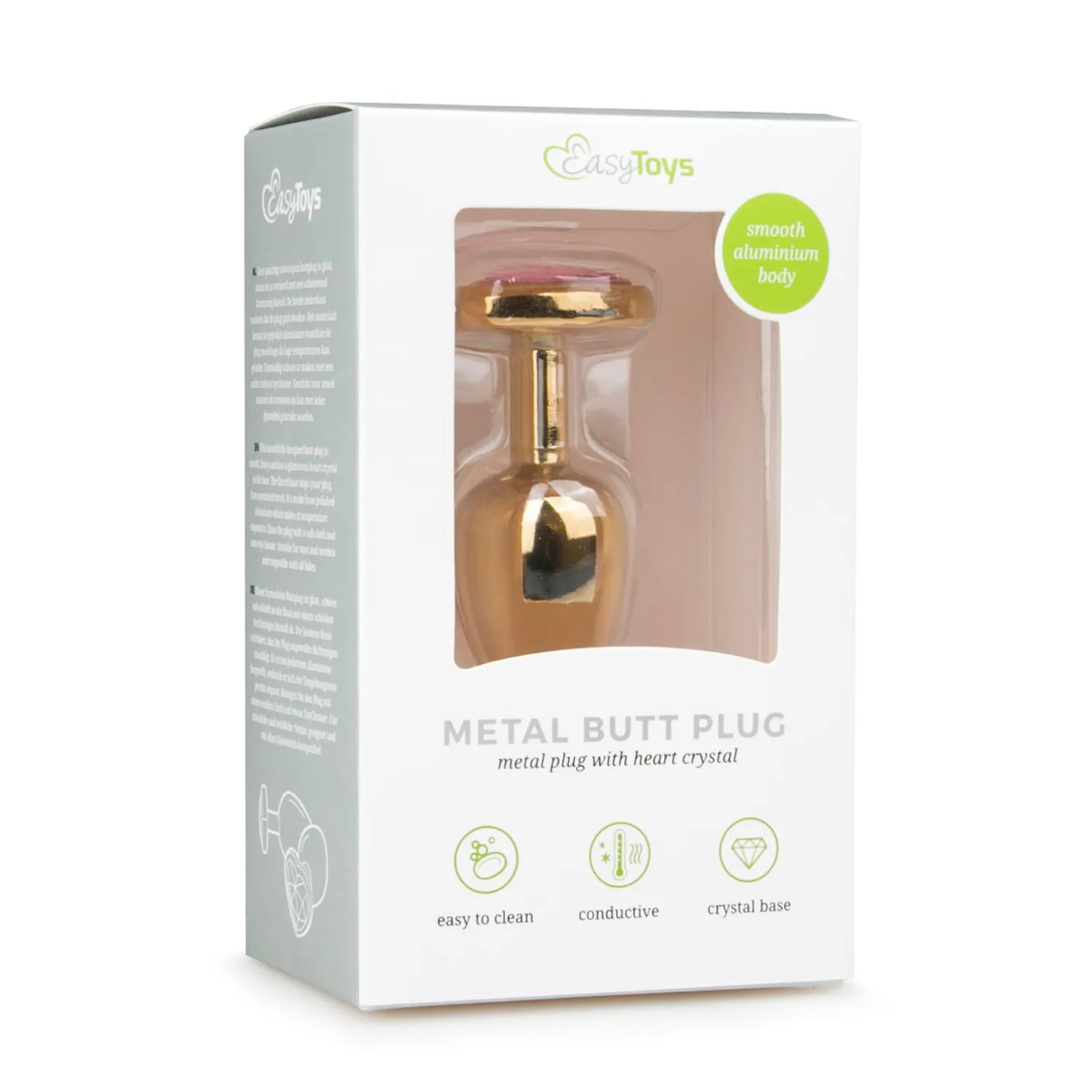 Easytoys Anal Collection - Metal Butt Plug with Pink Heart Stone Small Goud (1 stuk)