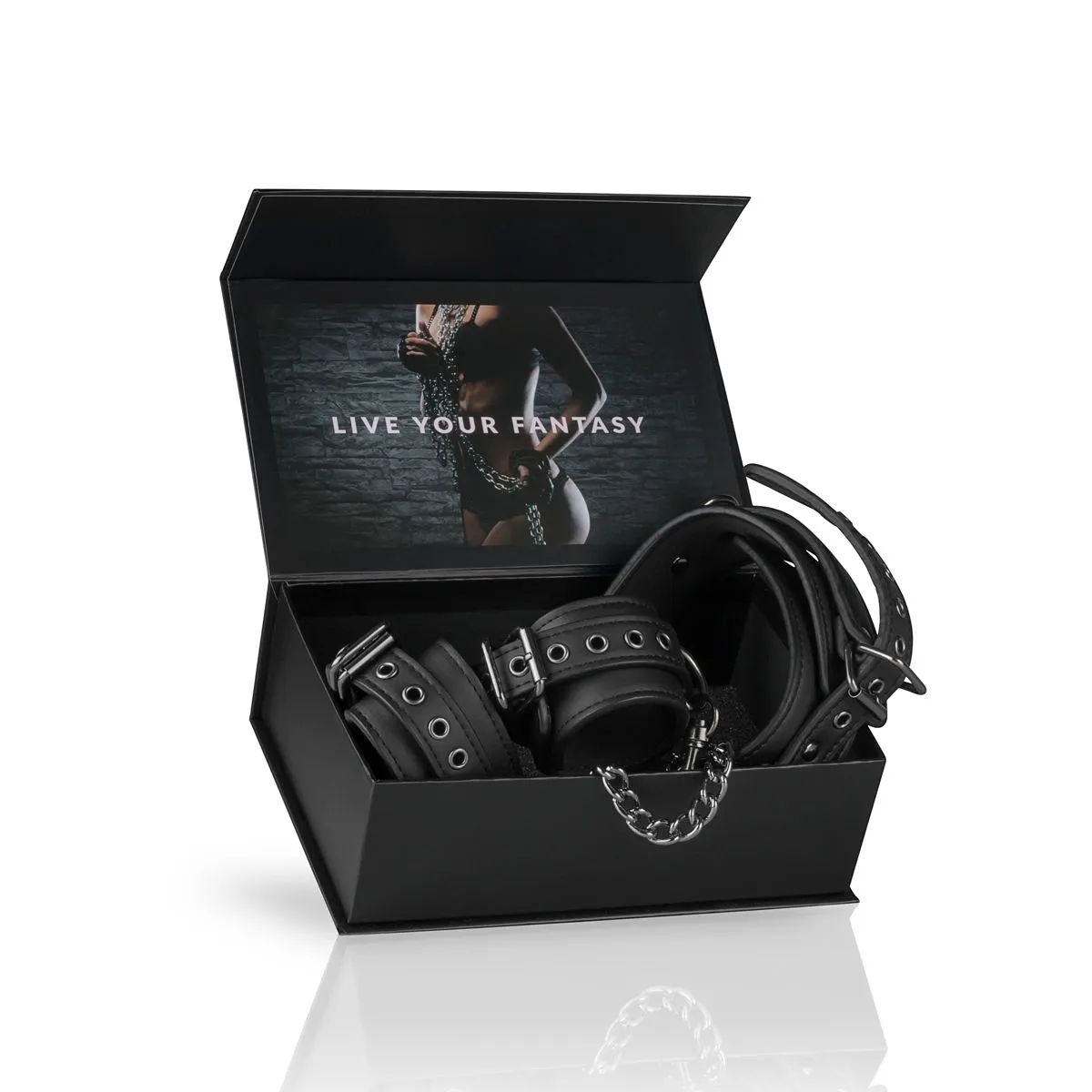 Easytoys Fetish Collection - Leather Collar with Hand Cuffs Zwart (1 stuk) - image 3