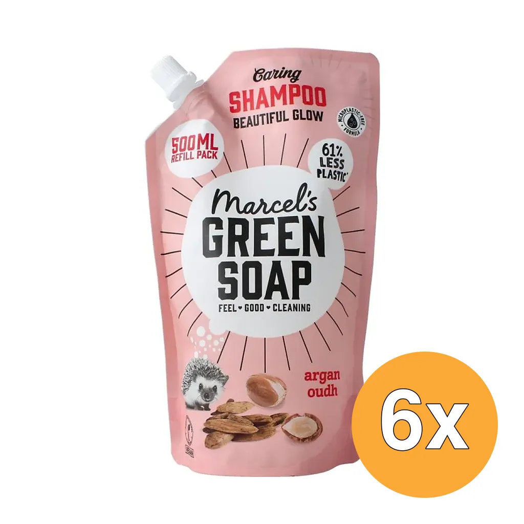 6x Marcel's Green Soap Shampoo Argan & Oudh Navulling (500 ml)
