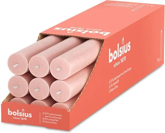 Bolsius - Rustiek Tafelkaars Misty Pink (9 stuks)