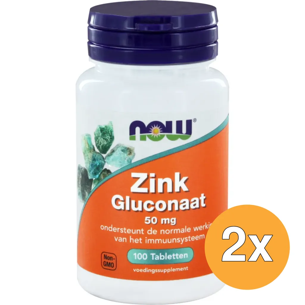 2x Now Zink gluconaat 50mg (100 tabletten)