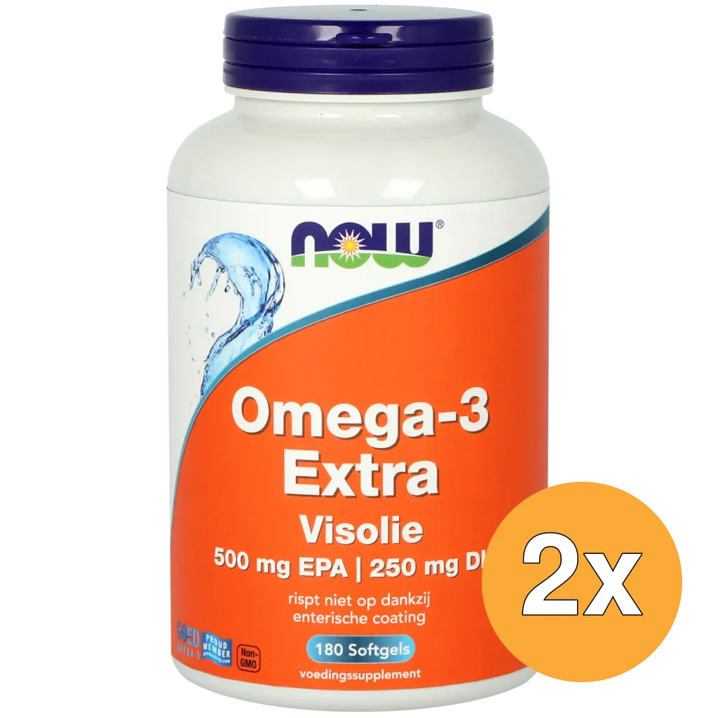 2x Now Omega-3 Extra Visolie 500 mg EPA 250 mg DHA (180 softgels)