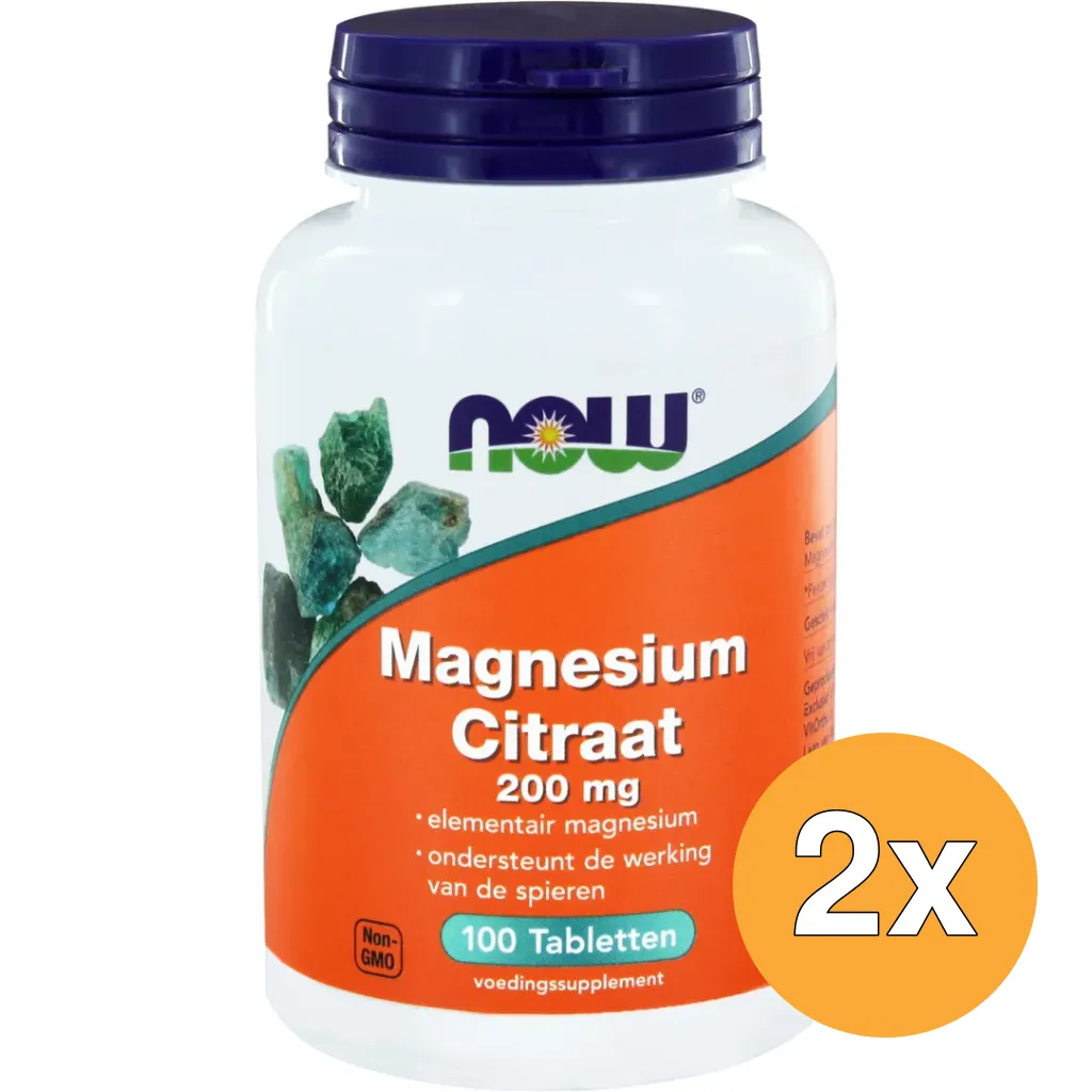 2x Now Magnesium citraat 200 mg (100 tabletten)