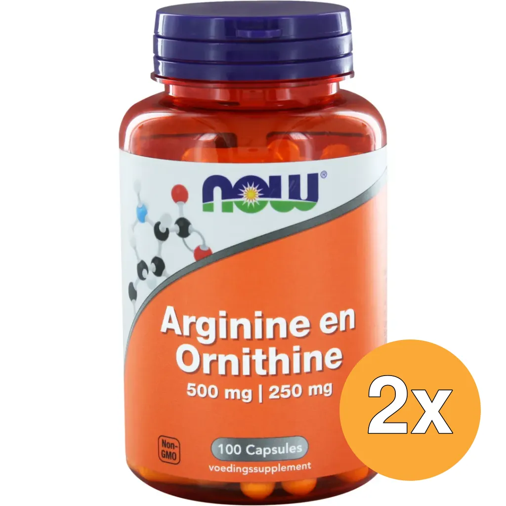 2x Now Arginine & Ornithine 500/250 mg (100 capsules)