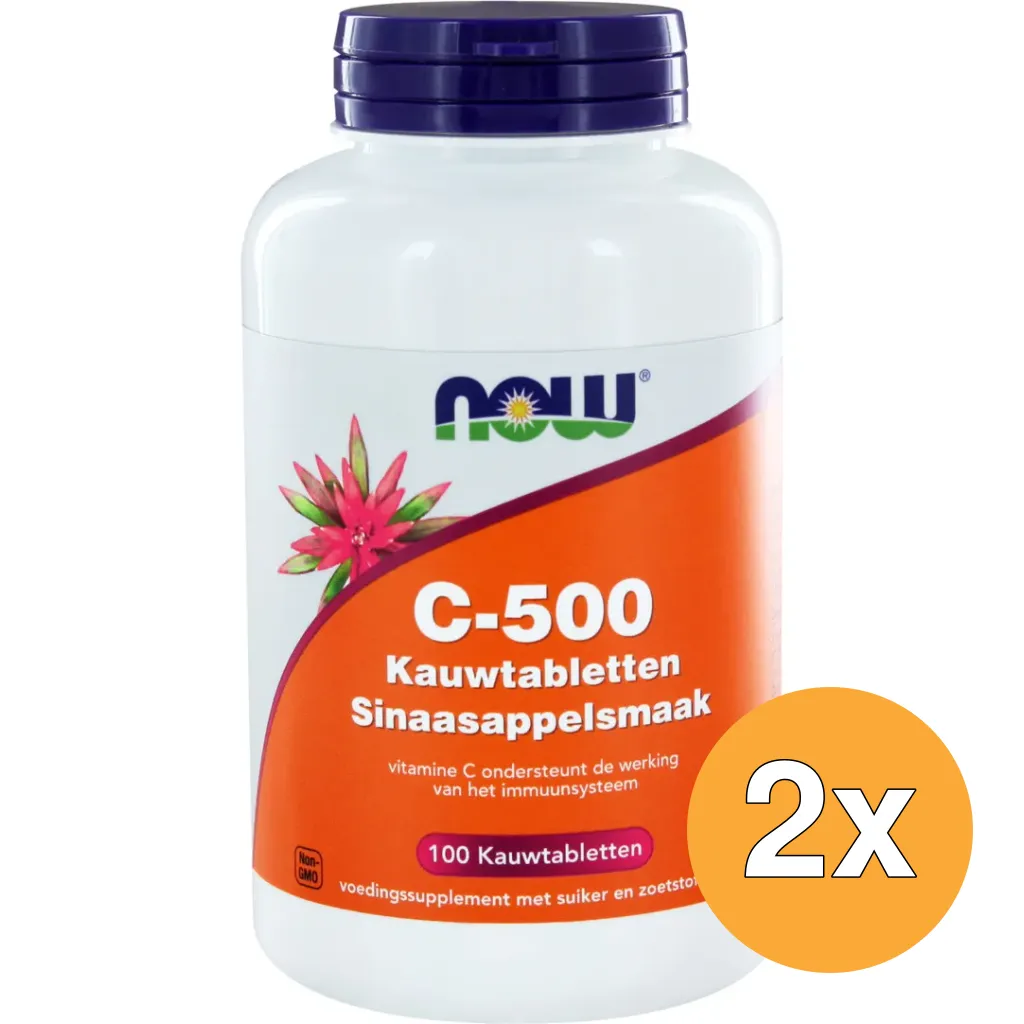 2x Now C-500 sinaasappelsmaak (100 kauwtabletten)
