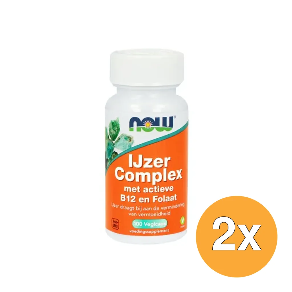 2x Now IJzer Complex met actieve B12 en folaat (100 vega capsules)