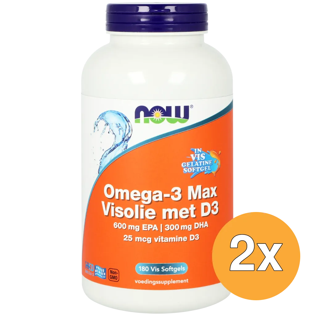 2x Now Omega-3 Max Visolie Met D3 600 Mg Epa 300 Mg Dha (180 Softgels)