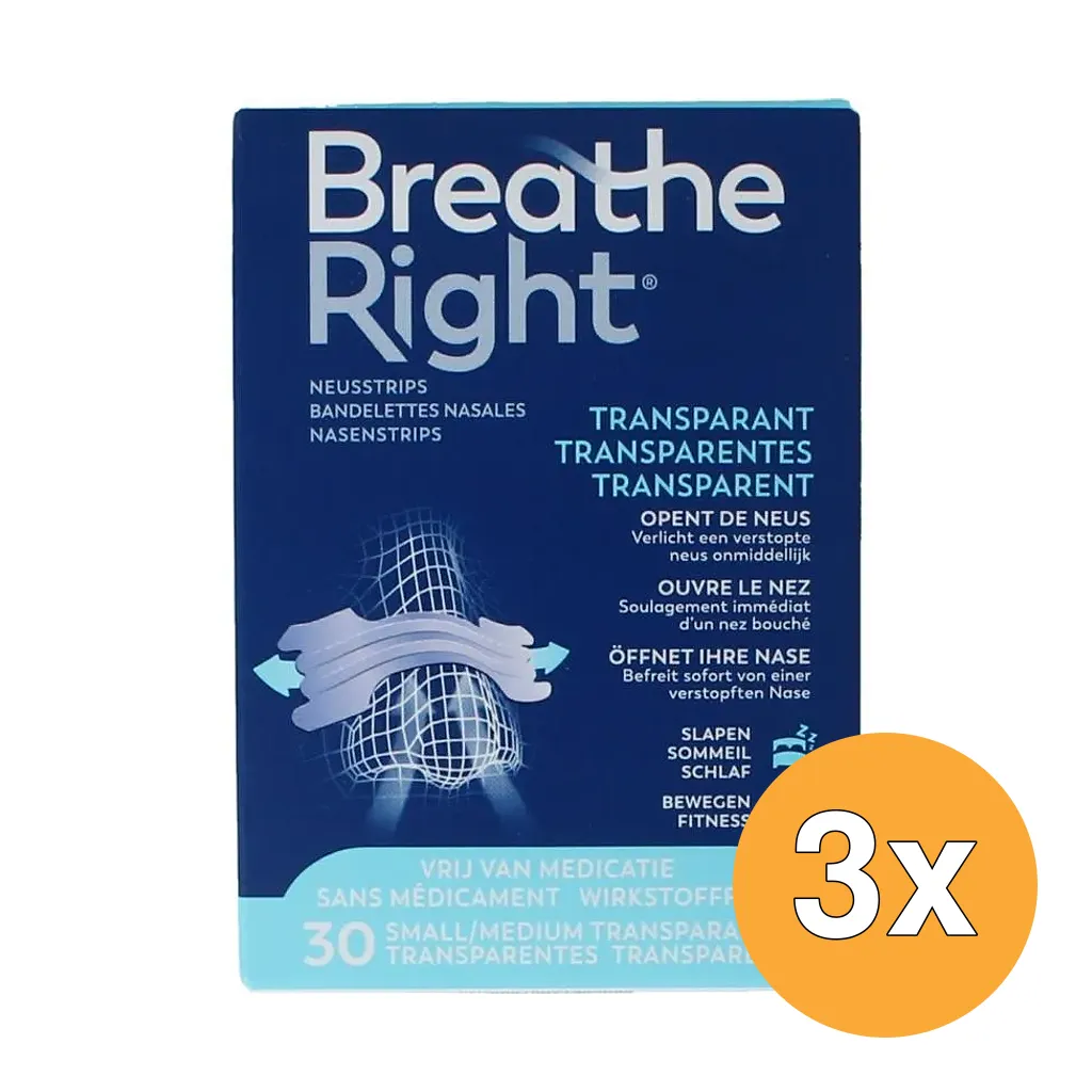 3x Breathe Right Nasal Strips (30 stuks)