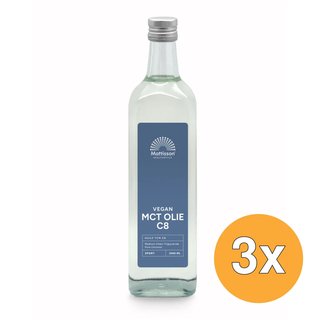 3x Mattisson MCT Olie C8 - Coconut Pure - 99% Caprylic Acid (1000 ml)