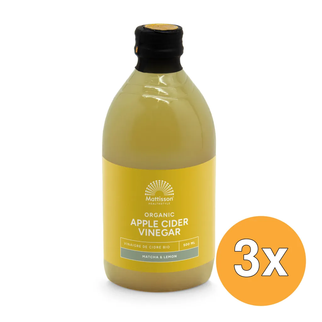 3x Mattisson Organic Apple Cider Vinegar - Matcha & Lemon (500 ml)