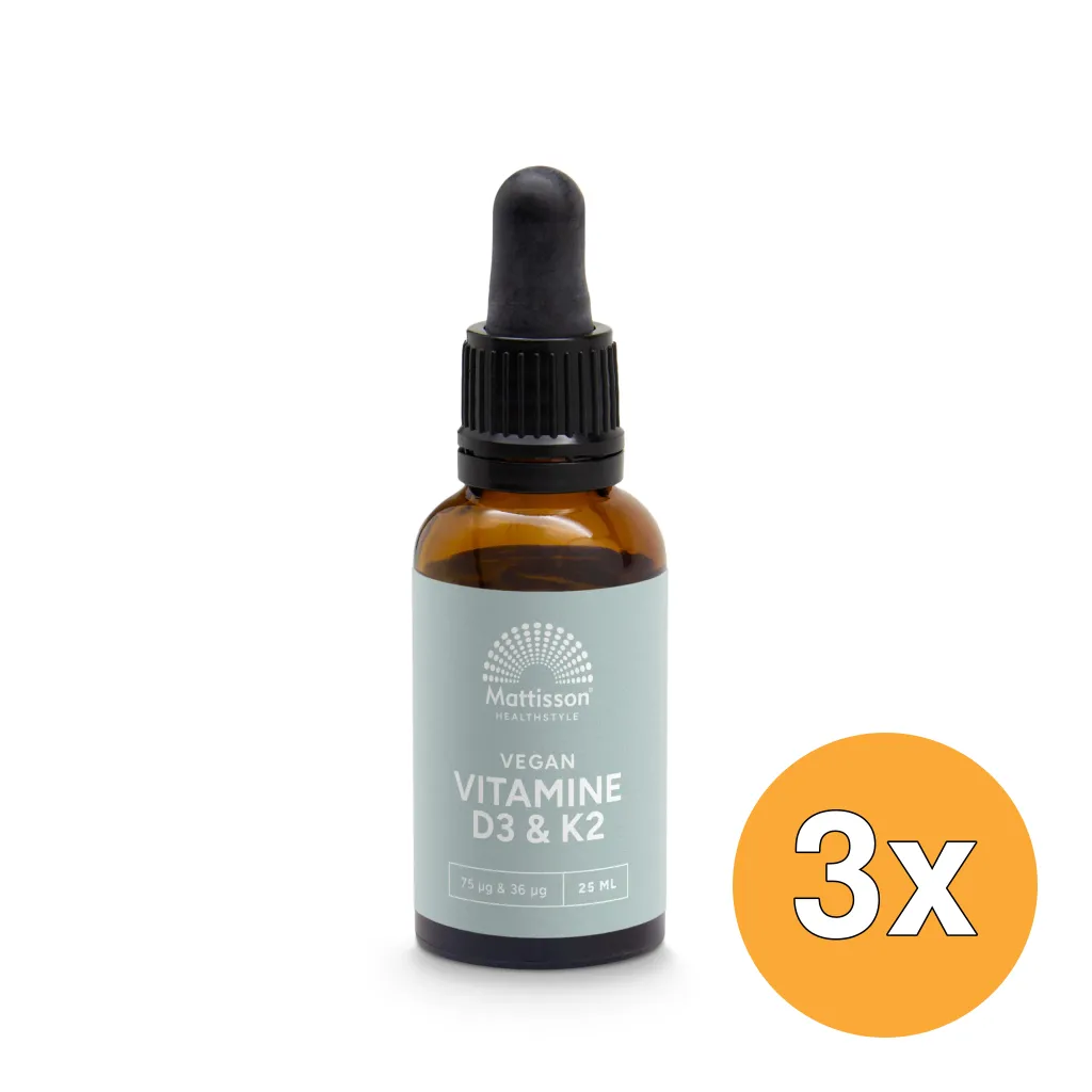 3x Mattisson Vitamine D3/K2 75Mcg/36Mcg Veg An Druppels (25 ml)