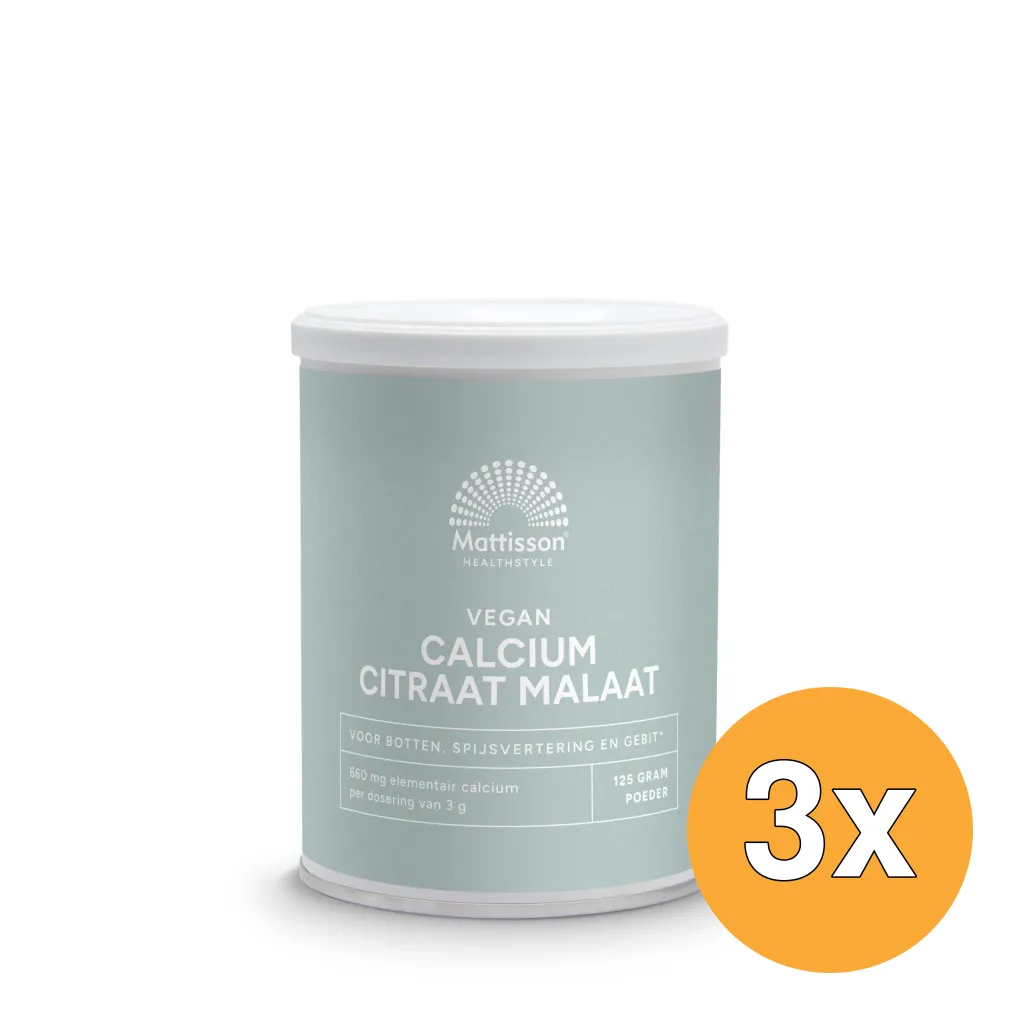 3x Mattisson Vegan Calcium Citraat Malaat Poeder (125 gr)