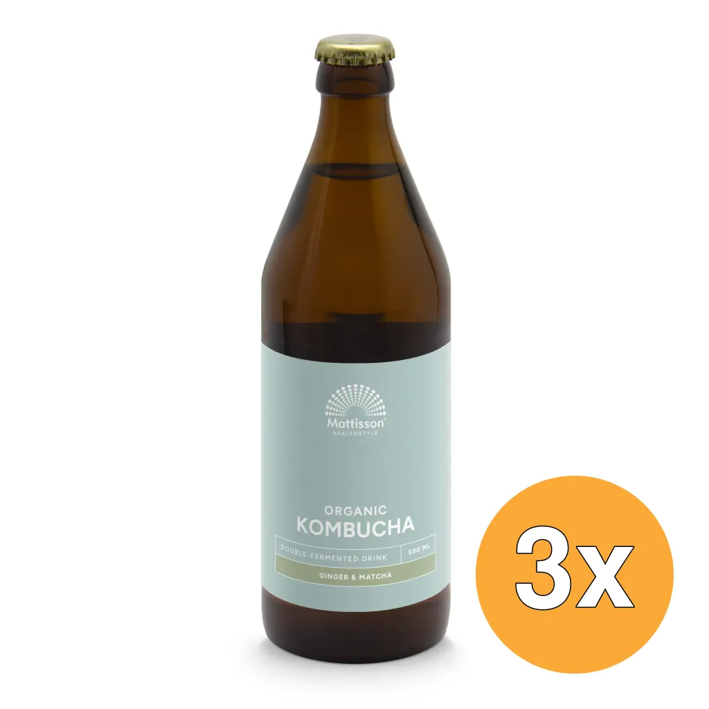 3x Mattisson Kombucha Ginger & Matcha Double Fermented Bio (500 ml)