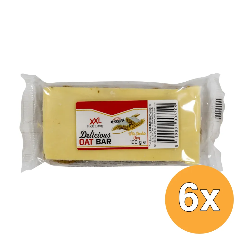 6x XXL Nutrition Delicious Oat Bar Witte Chocolade Kers (100 gr)