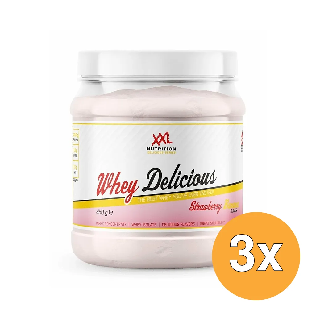 3x XXL Nutrition Whey Delicious Aardbei Banaan (450 gr)