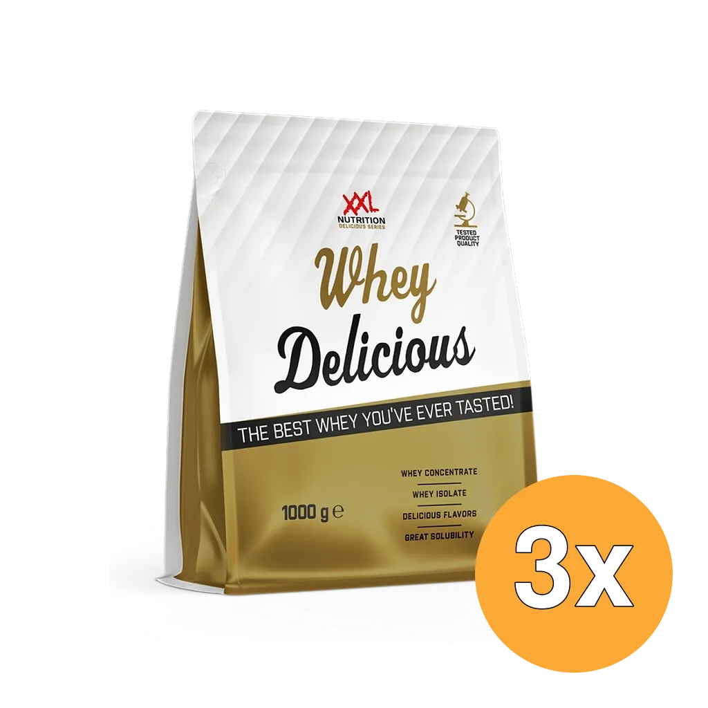 3x XXL Nutrition Whey Delicious Aardbei (1000 gr - Pouch)