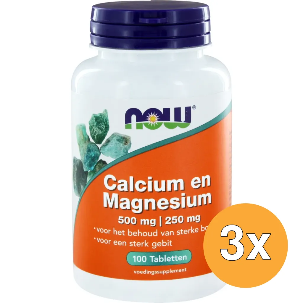 3x Now Calcium 500 mg en magnesium 250 mg (100 tabletten)