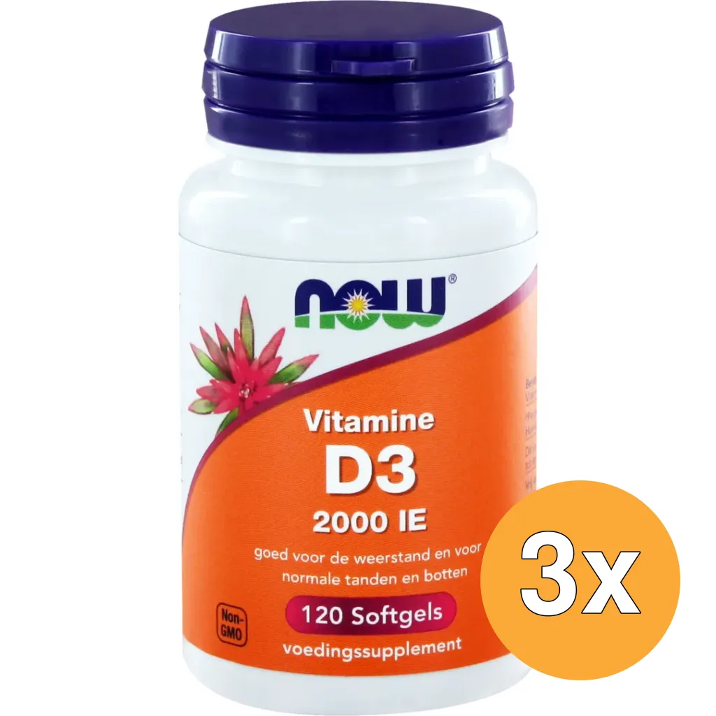 3x Now Vitamine D3 2000IE (120 softgels)