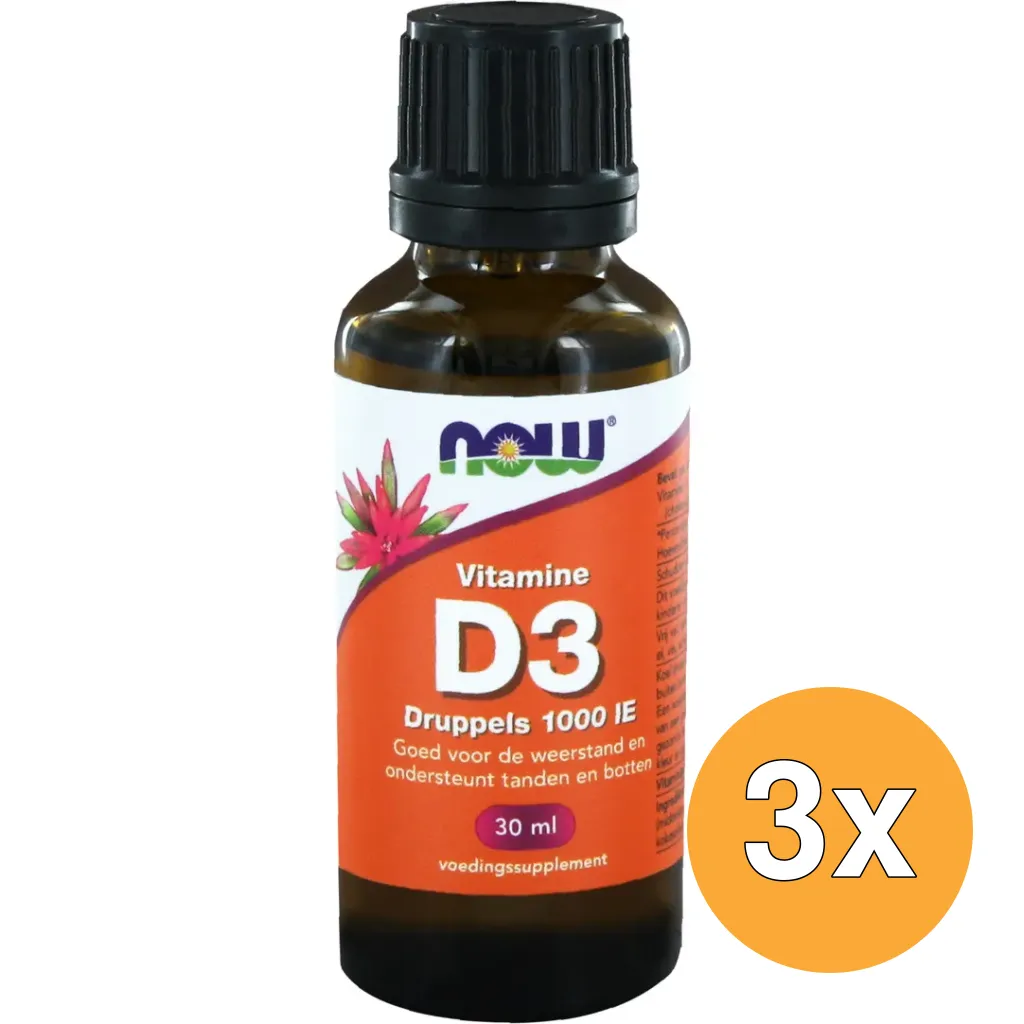 3x Now Vitamine D3 druppels 1000IE (30 ml)