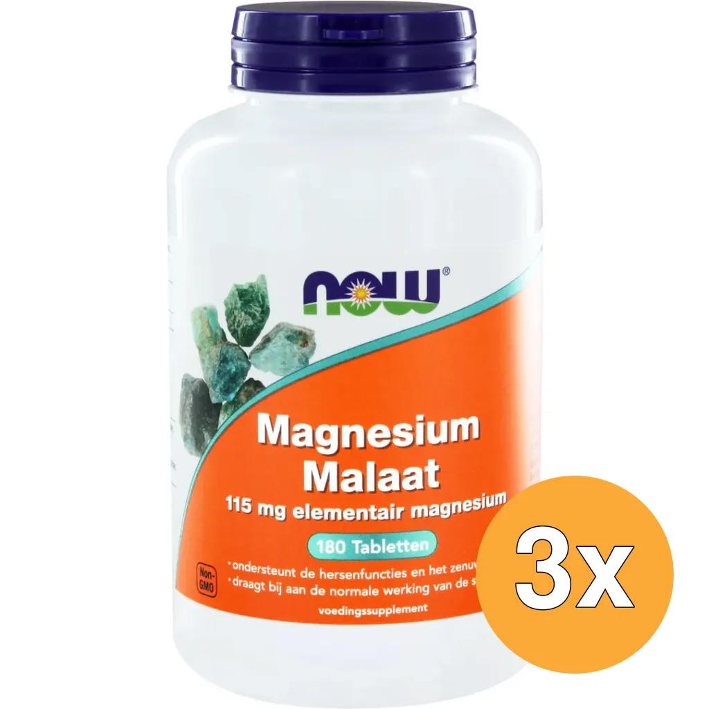 3x Now Magnesium malaat 115 mg (180 tabletten)