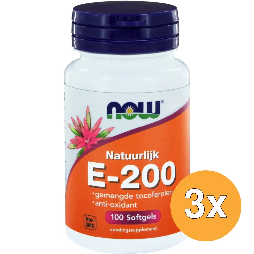 3x Now Vitamine E-200 natuurlijke gemengde tocoferolen (100 softgels)