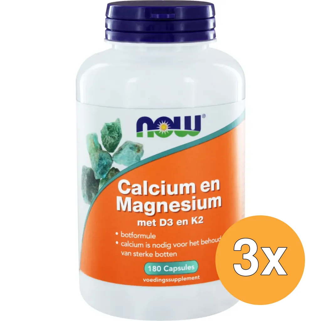 3x Now Calcium en Magnesium met D3 en K2 (180 capsules)
