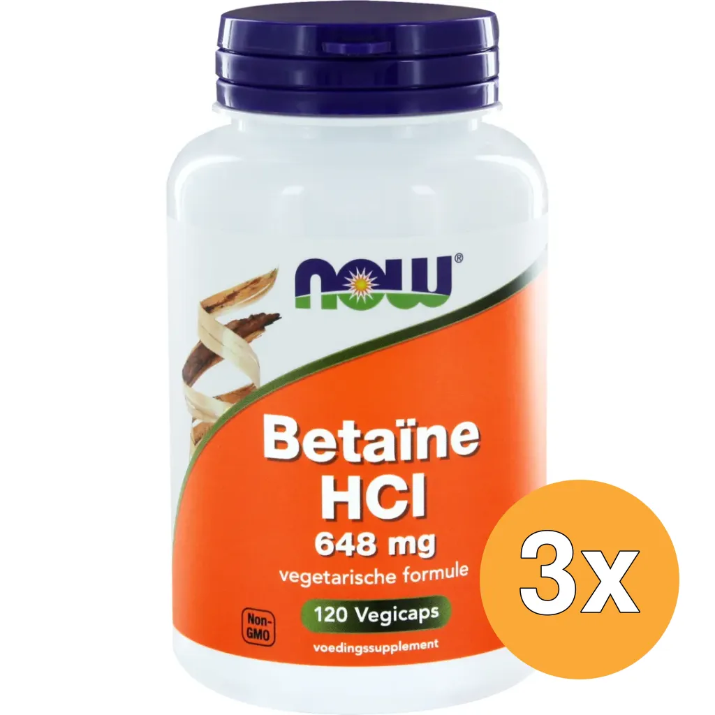 3x Now Betaine Hcl 648 Mg (120 vega capsules)