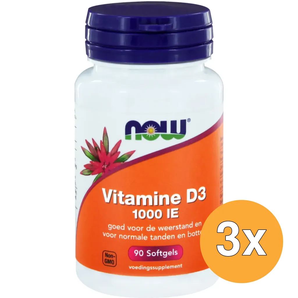 3x Now Vitamine D3 1000IE (90 softgels)