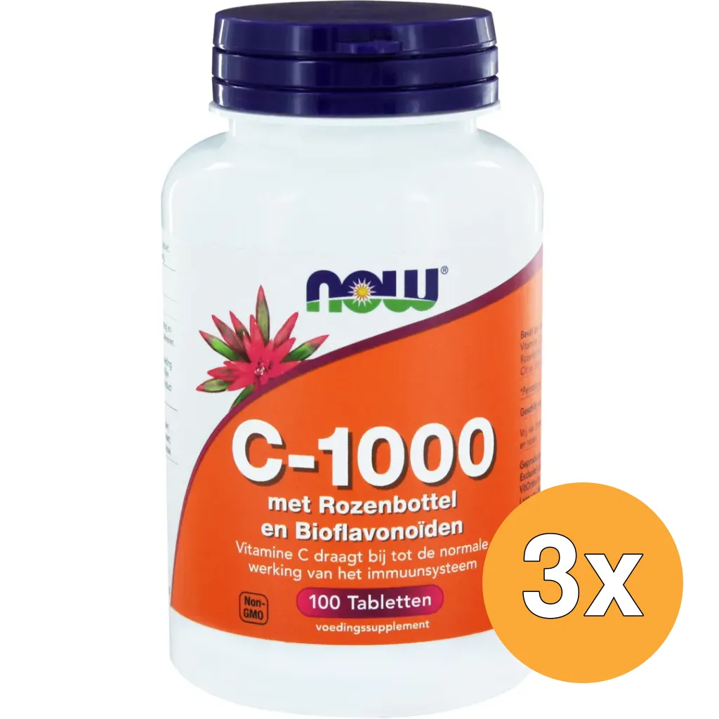3x Now Vitamine C-1000 met rozenbottel en bioflavonoiden (100 tabletten)