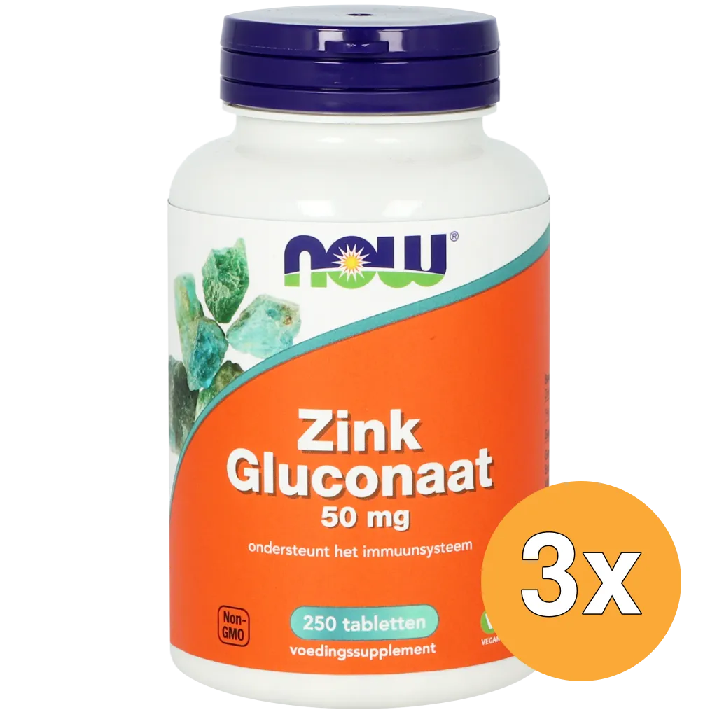 3x Now Zink Gluconaat 50 mg (250 tabletten)