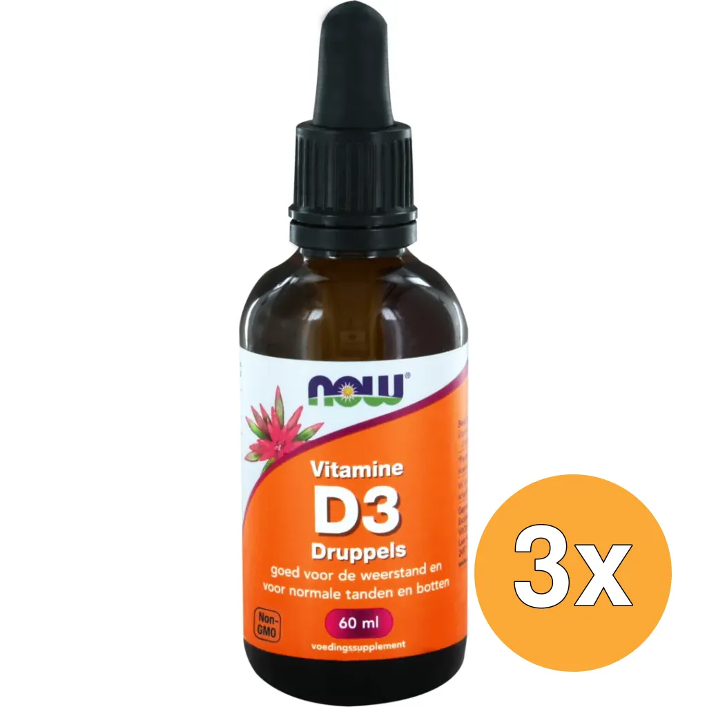 3x Now Vitamine D3 druppels 400IE (60 ml)