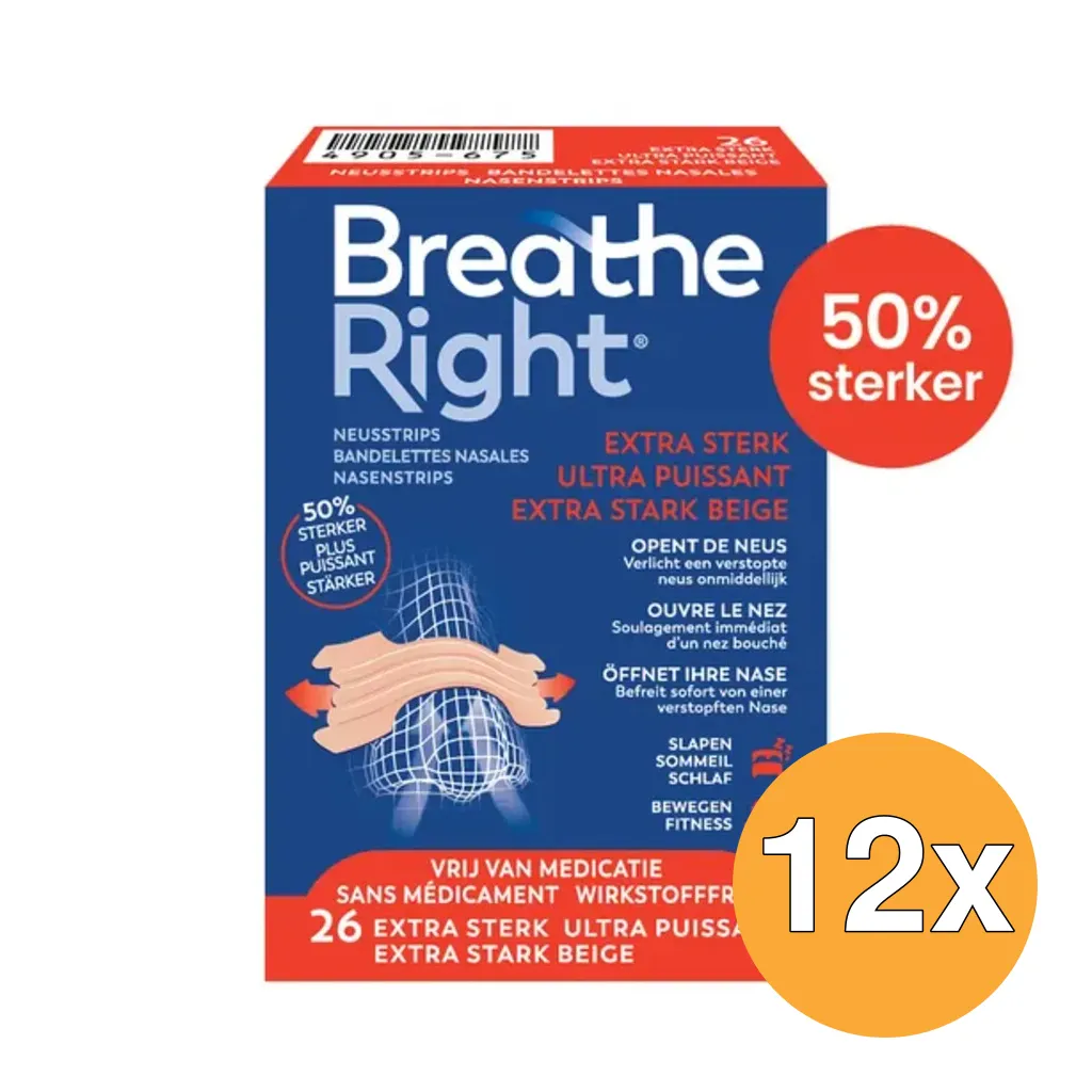 12x Breathe Right Neusstrips Extra Sterk (26 stuks)