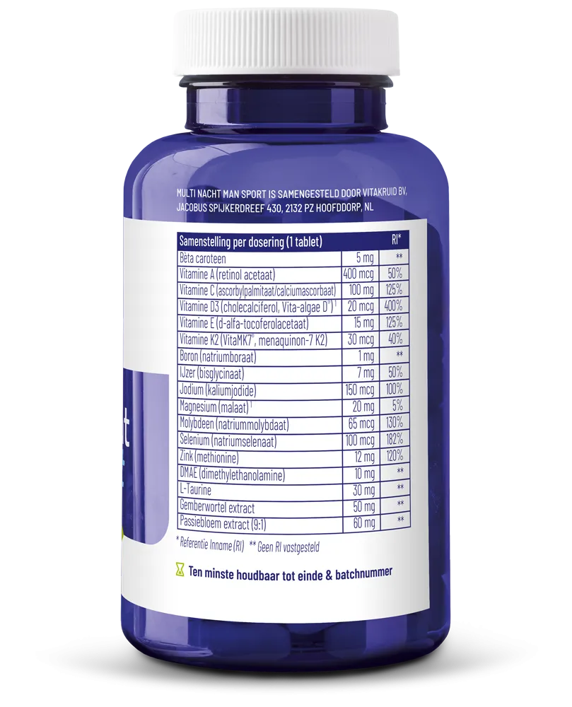 Vitakruid Multi Nacht Man Sport 100% Vegan (90 tabletten) - image 2